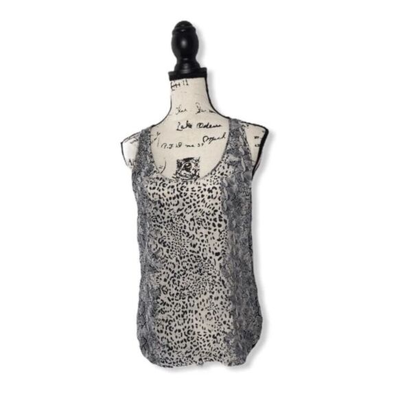 Joie Silk Leopard Print Racerback Tank Top Sz S Snakeskin Trim - Picture 1 of 5